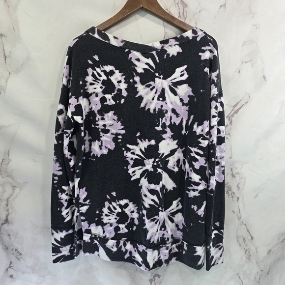 Athleta Sweatshirt Womens Small T Purple Coaster Luxe Printed V Neck Tie Dye - Picture 5 of 13